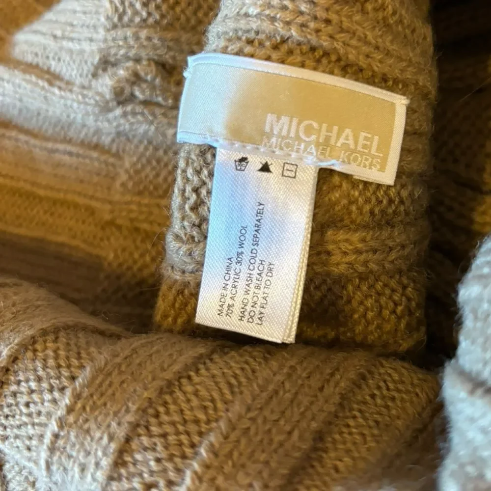 Michael Kors Beanie Hat Cable Knit Wool Blend Tan Womens One Size